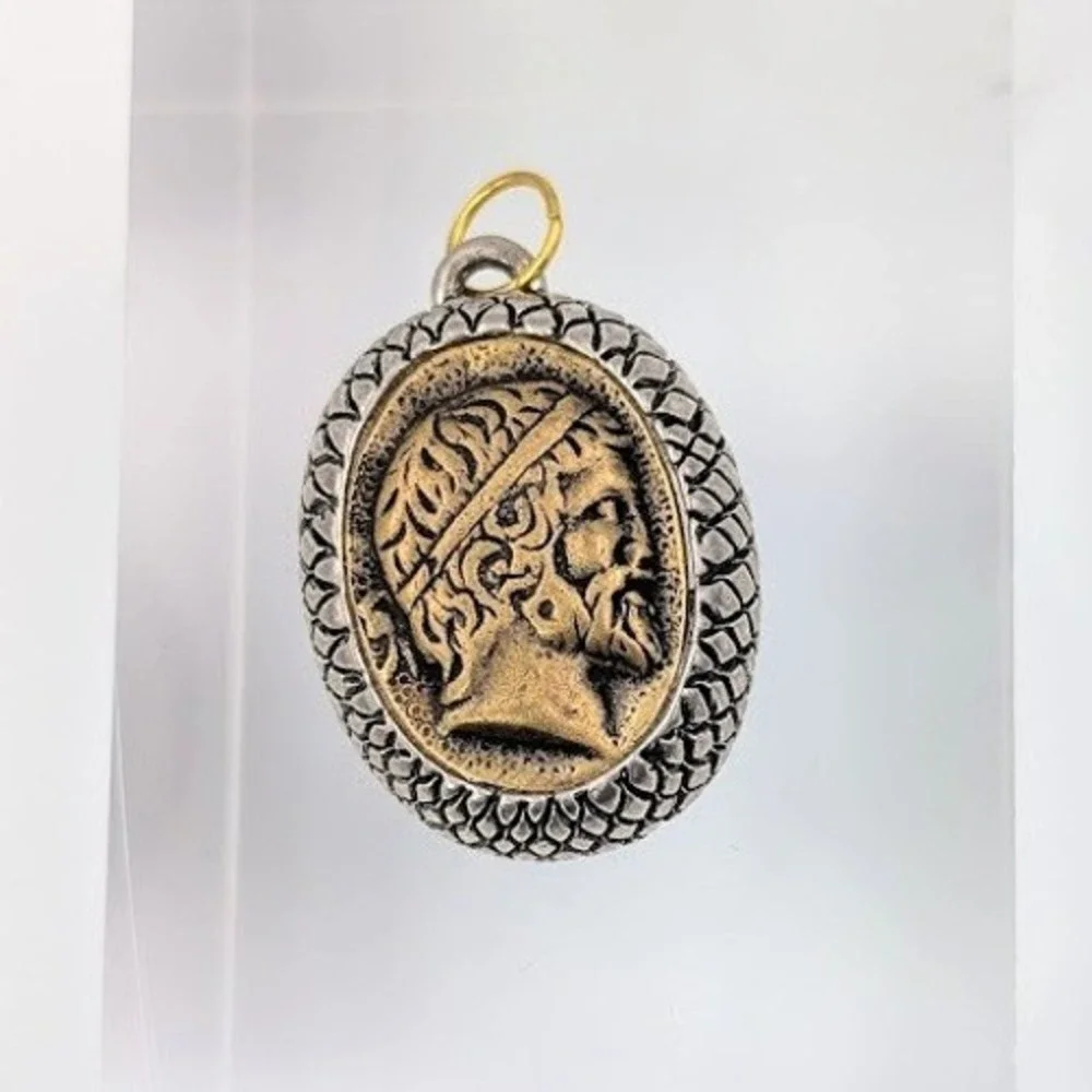 Greek Revival‎ Pendant Vintage Button Two Tone Upcycled Repurposed